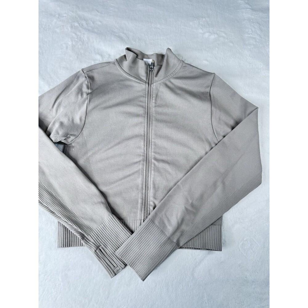 Calvin Klein Women’s ,performed Seamless Mock Neck Cropped Jacket,tan,size M